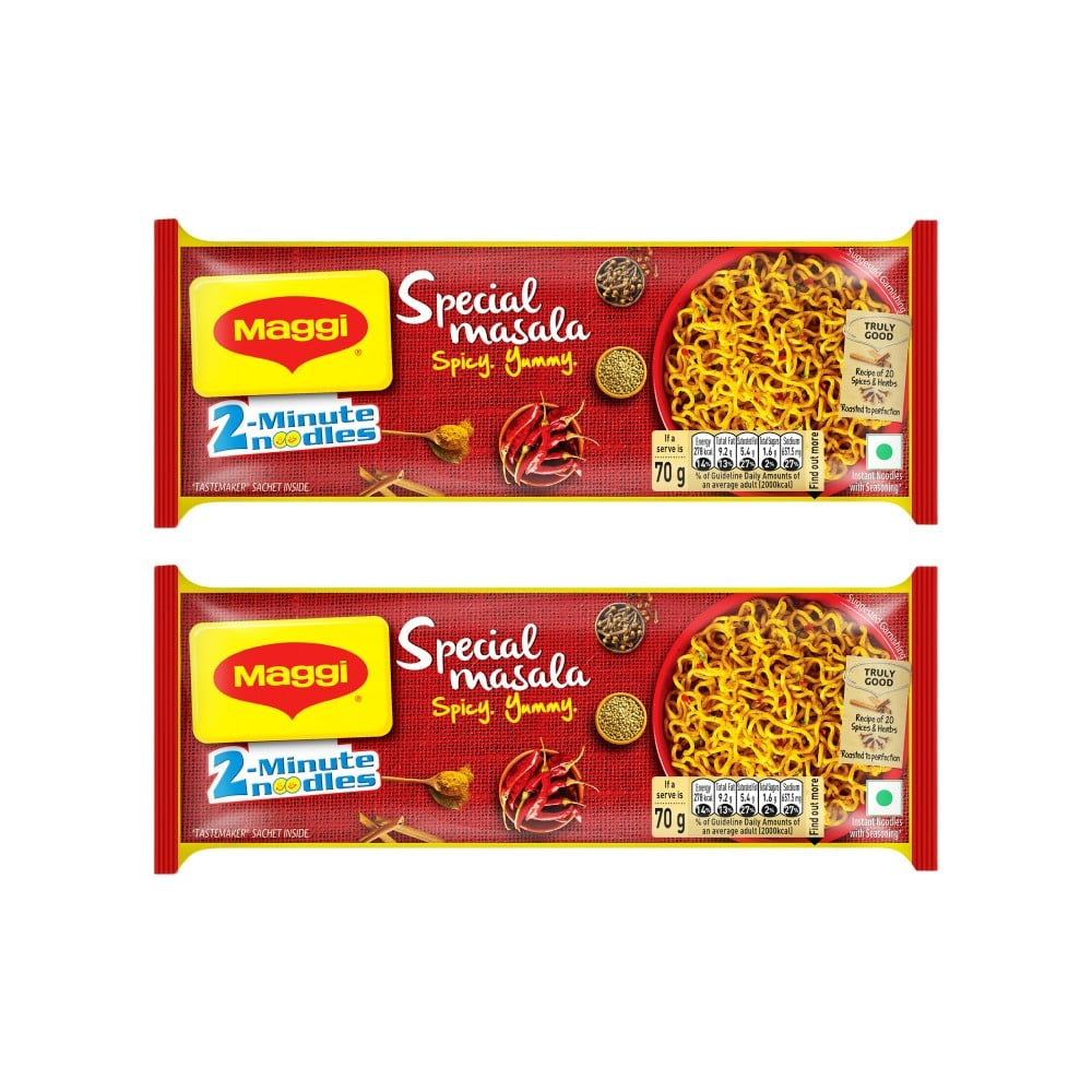 Maggi 2-Minute Special Masala Instant Noodles - Pack of 2 : 2 x 4 x 70 g