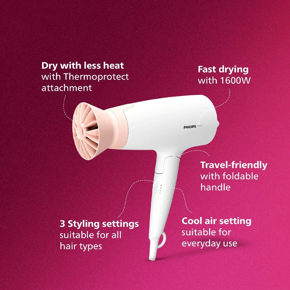 Philips BHD308/30 Thermoprotect Hair Dryer (White, 1600W, BHD308) : 1 unit