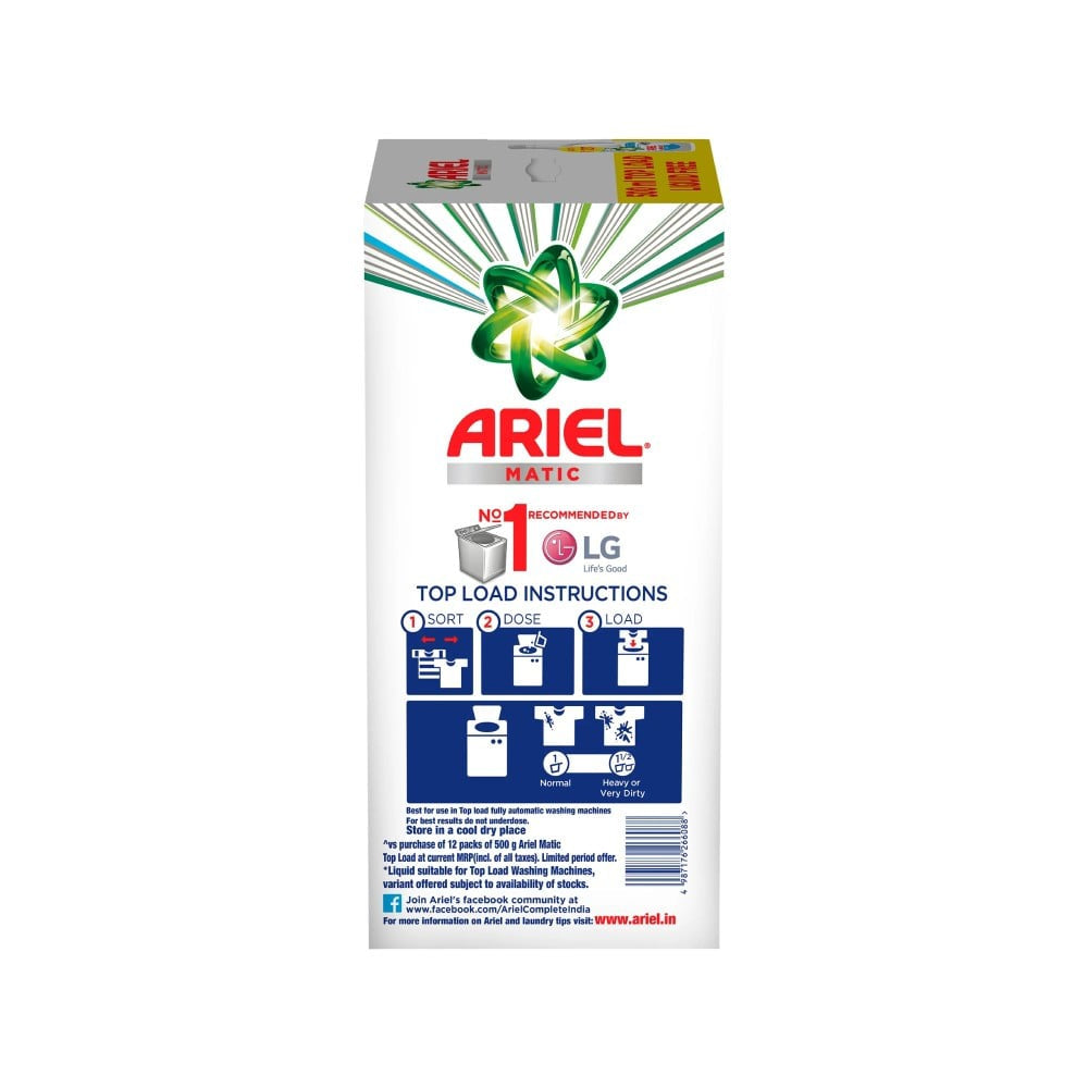 Ariel Matic Top Load Detergent Powder - Free 500 ml Liquid Detergent Inside : 6 kg + 500 ml