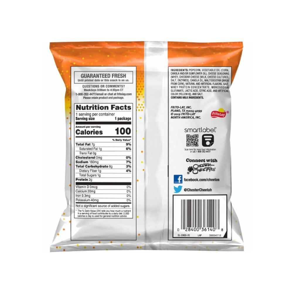 Cheetos Cheddar Popcorn : 17.7 g