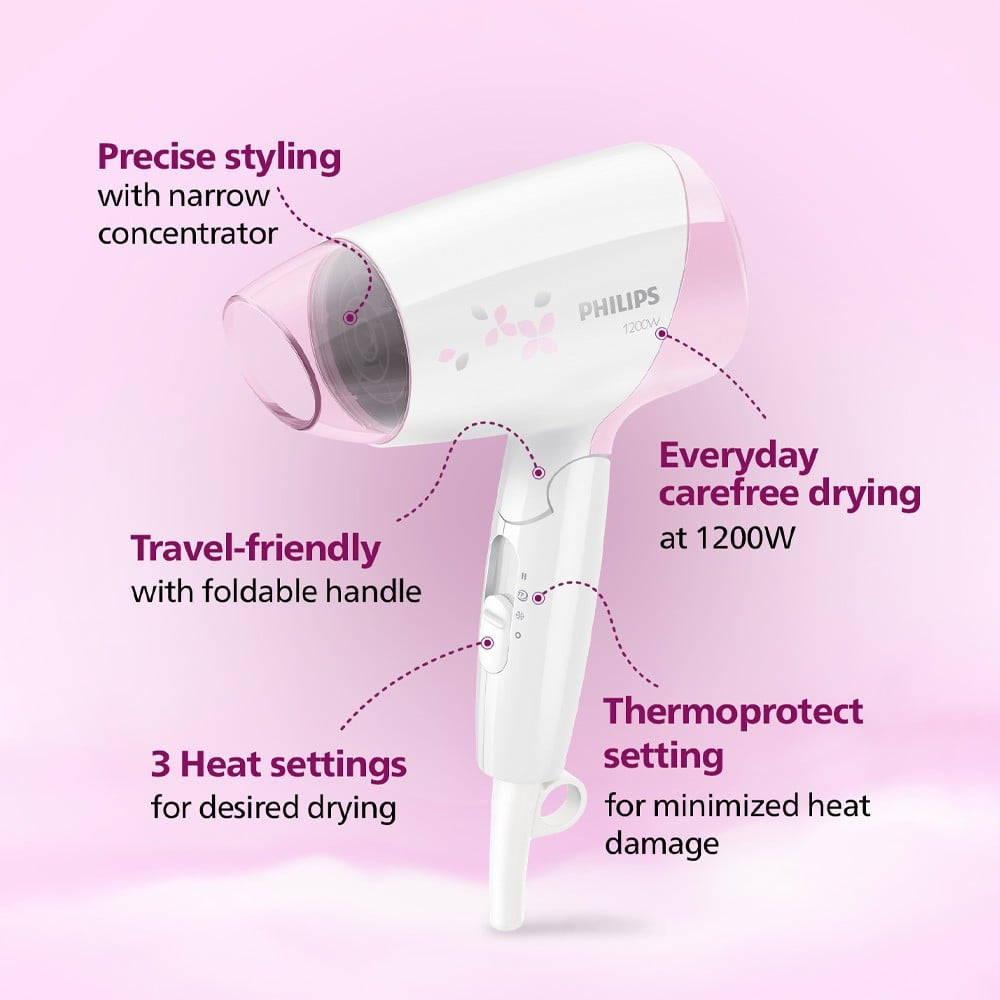 Philips HP8120/00 Thermoprotect Hair Dryer (White & Pink, 1200W) : 1 unit