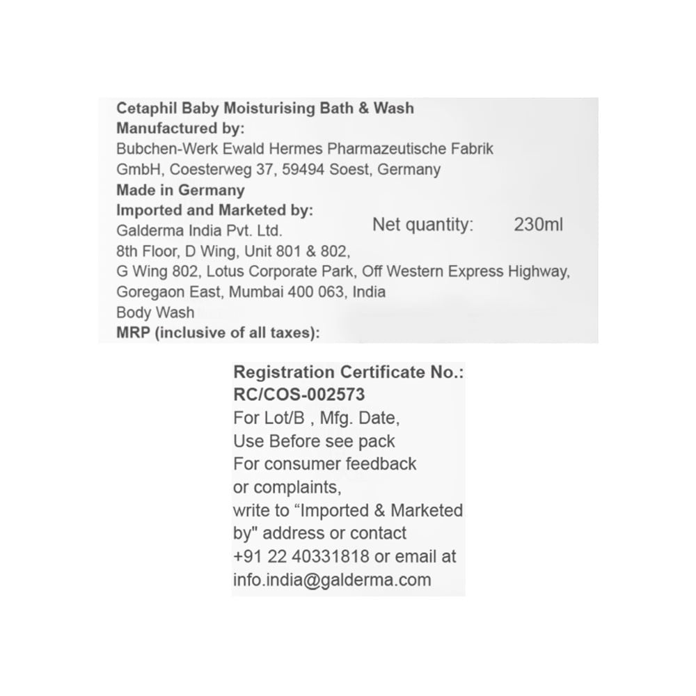 Cetaphil Moisturising Bath & Baby Wash : 230 ml
