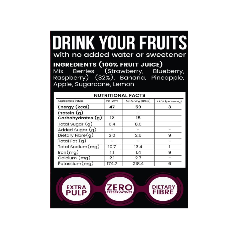 Yu Berry Blast 100% Fruit Juice With Berry Pieces : 3 x 250 ml