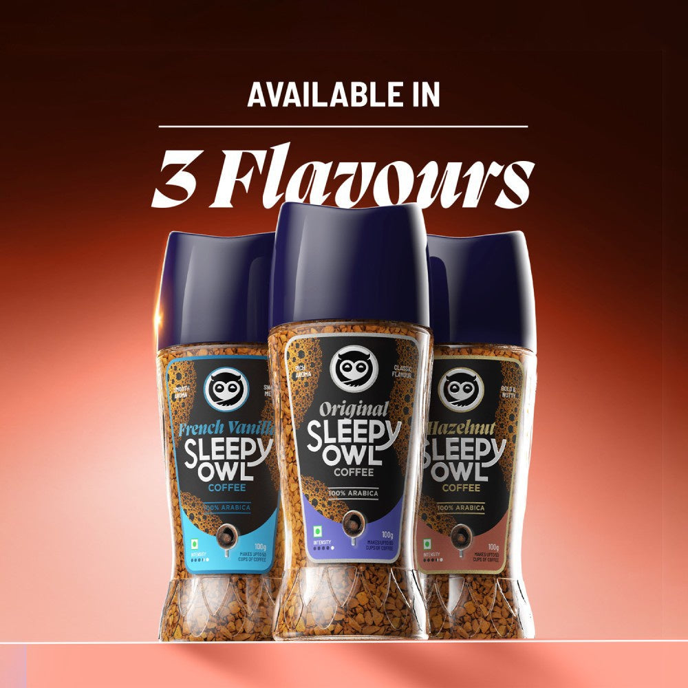 Sleepy Owl Hazelnut 100% Arabica Instant Flavoured Coffee - Pack of 2 : 2 x 100 g