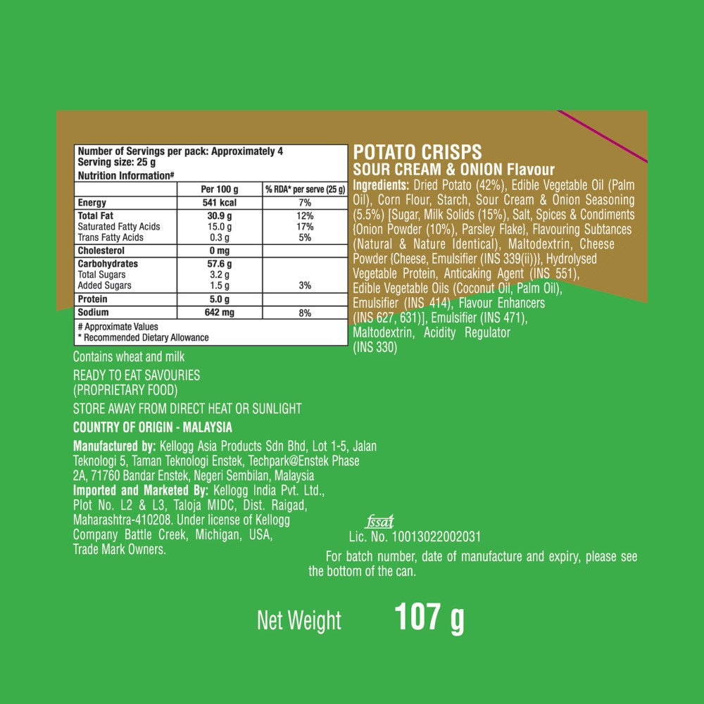 Pringles Sour Cream & Onion Potato Chips : 107 g