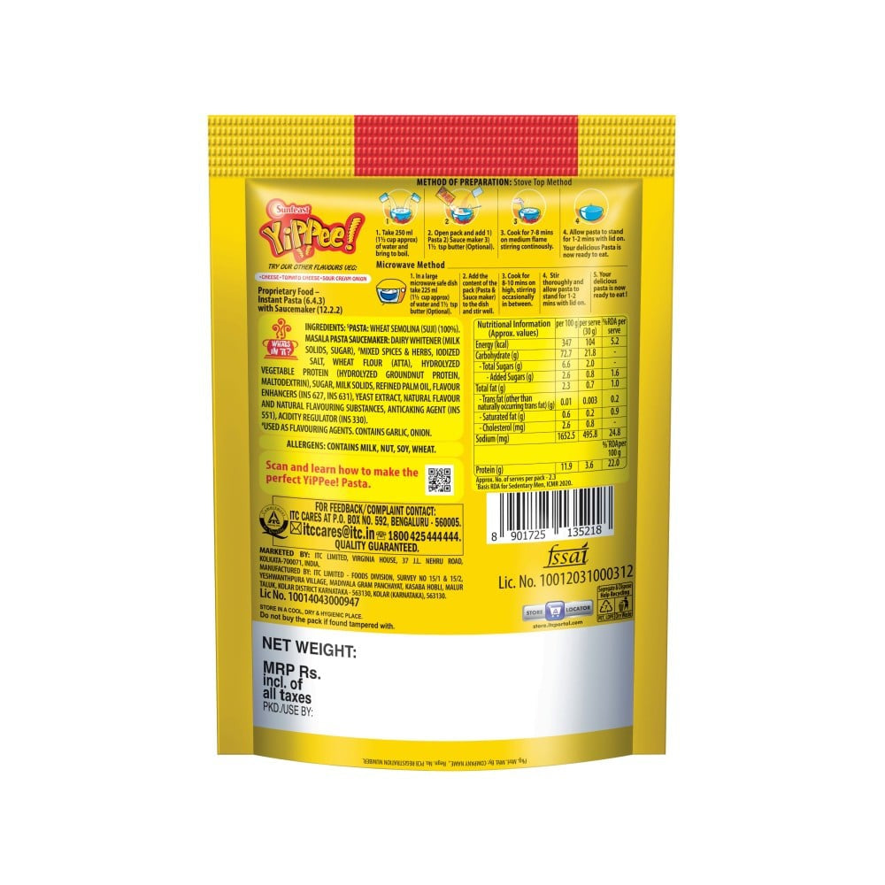 Sunfeast Yipee Instant Pasta Treat - Masala : 65 g