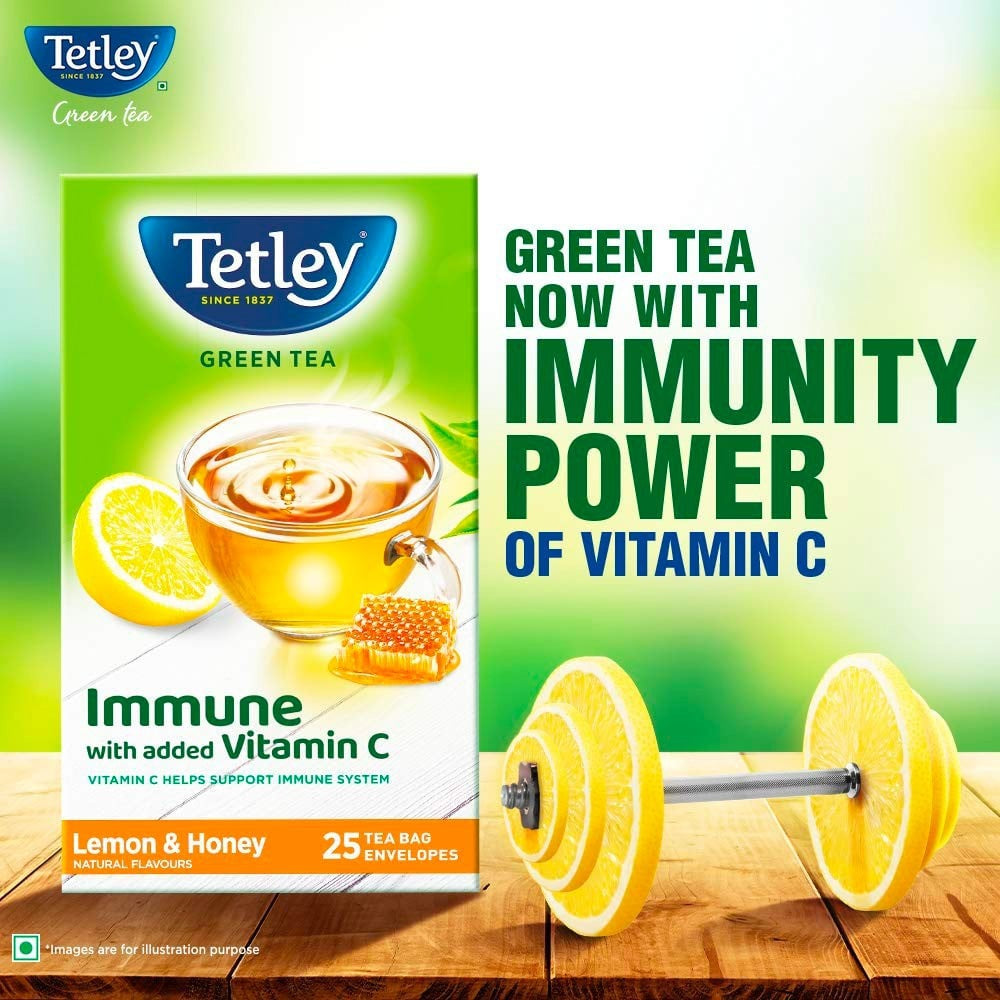 Tetley Lemon & Honey Green Tea Bags : 25 pieces