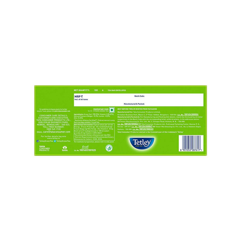 Tetley Ginger, Lemon & Mint Green Tea Bags (Immune with added Vitamin C) : 100 units
