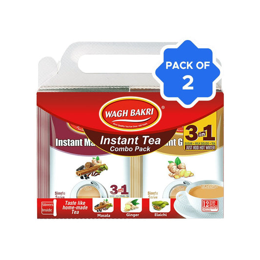 Wagh Bakri Instant Tea Premix (Elaichi + Ginger + Masala) - Pack of 2 : 2 x 12 units