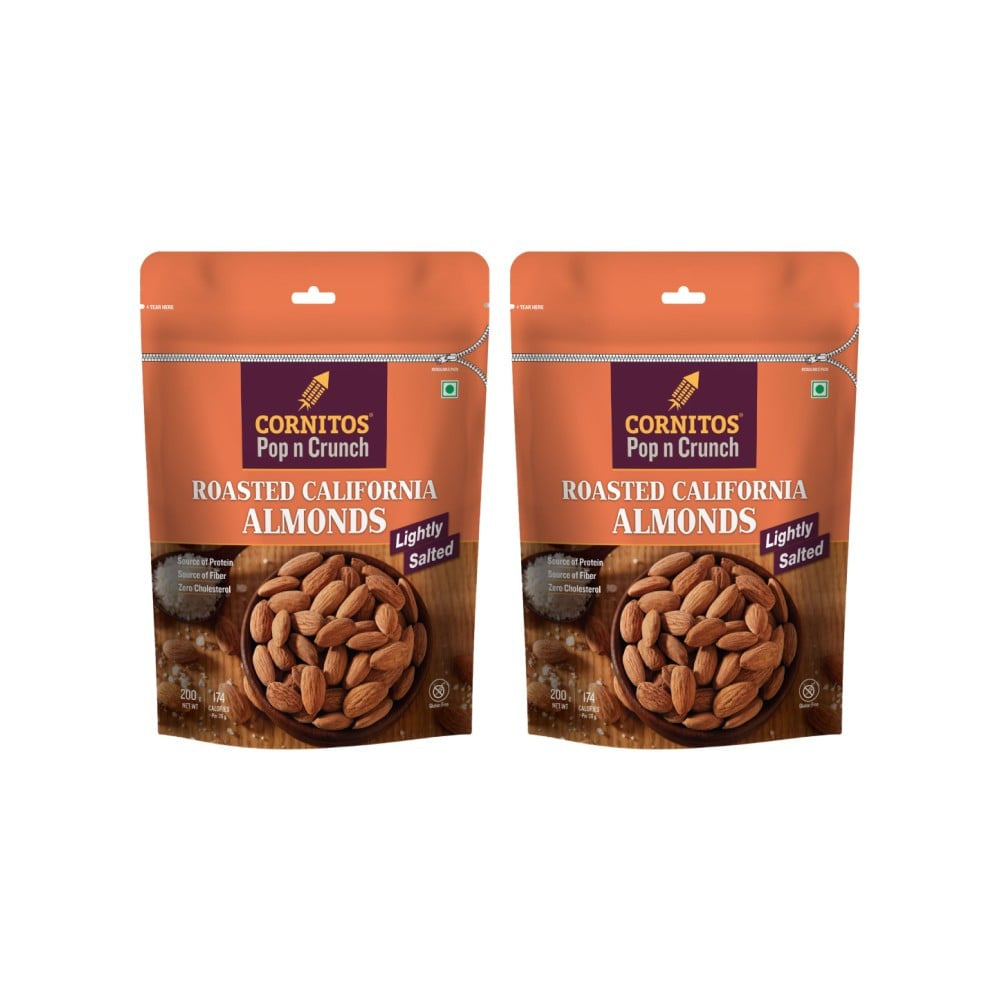 Cornitos Pop n Crunch Lightly Salted California Flavoured Almonds - Roasted - Pack of 2 : 2 x 200 g