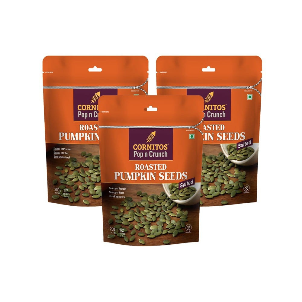 Cornitos Pop n Crunch Roasted Salted Pumpkin Seeds - Pack of 3 : 3 x 200 g
