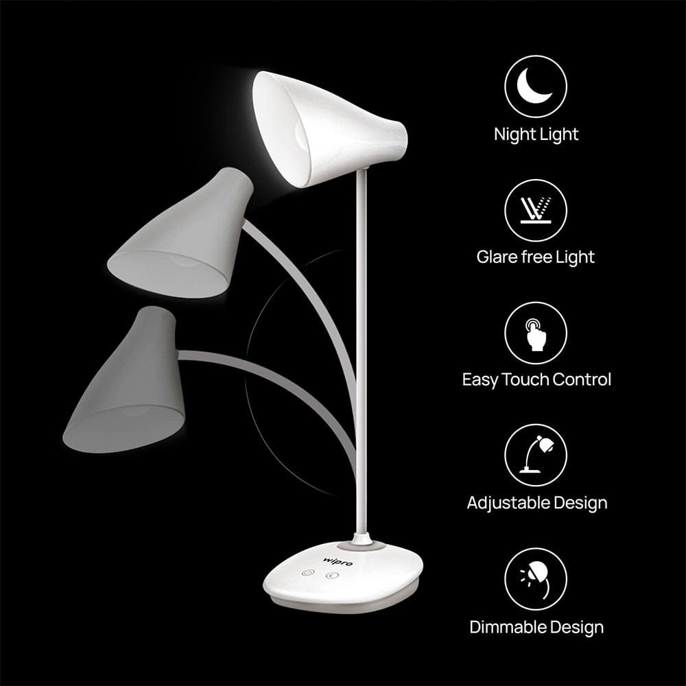 Wipro Aries Rechargeable Table 6W Desk Light (White) : 1 unit