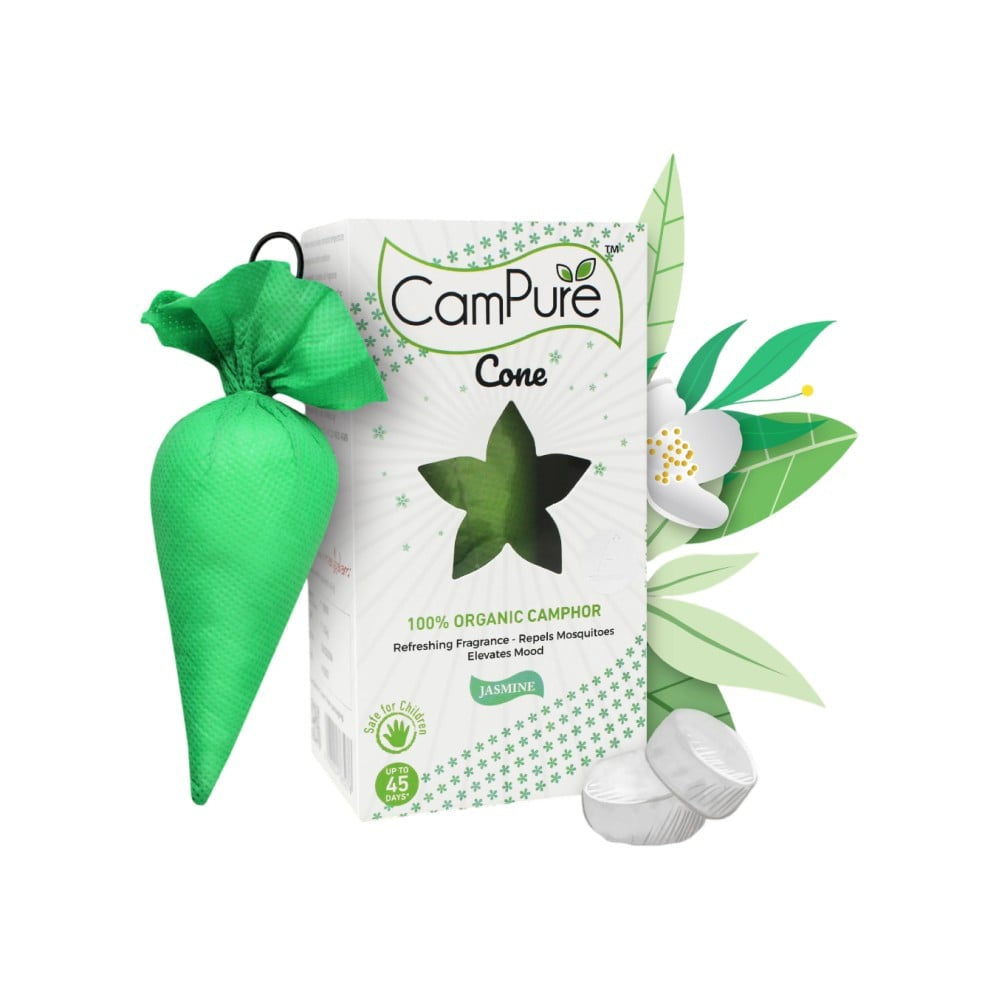 CamPure 100% Organic Camphor Car Freshener Cone - Jasmine : 60 g