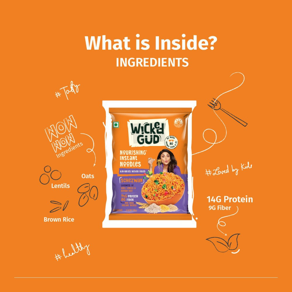 WickedGud Schezwan Nourishing No Maida & No Oil Instant Noodles - Pack of 3 : 3 x 69 g