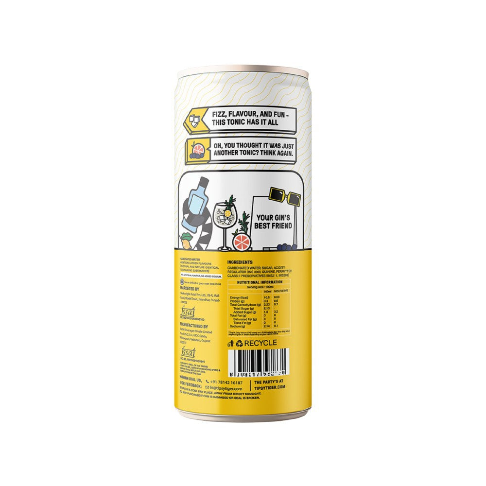 Tipsy Tiger Indian Tonic Water (Low Sugar & Calorie) - Pack of 4 : 4 x 250 ml