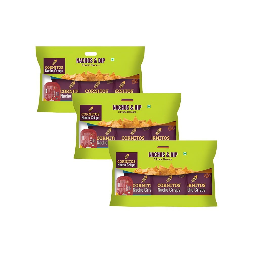 Cornitos Nachos Crisps & Dip Combo - Pack of 3 : 3 x 3 x 30 g + 1 unit