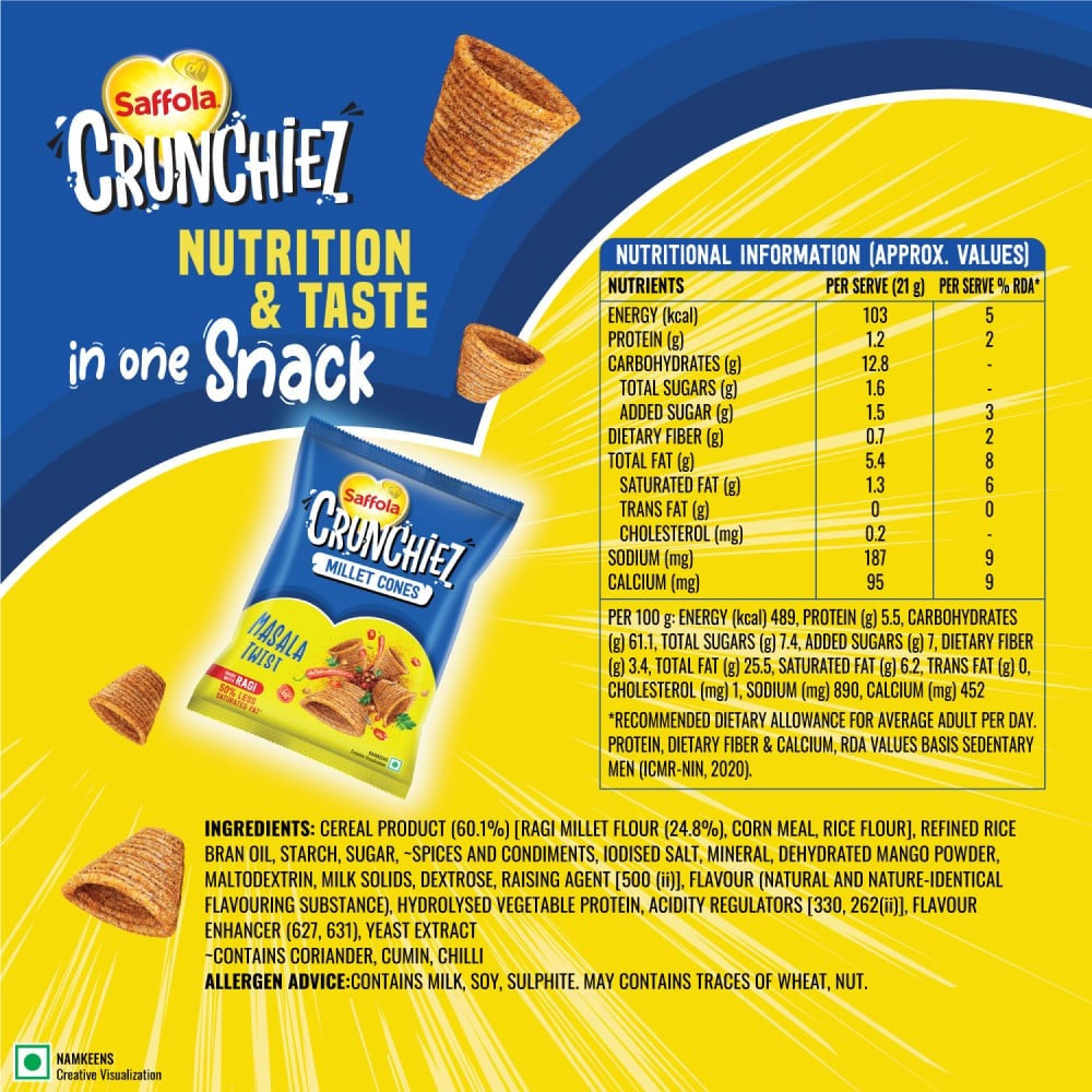 Saffola Crunchiez Ragi (Munchiez) Chips Masala : 70 g