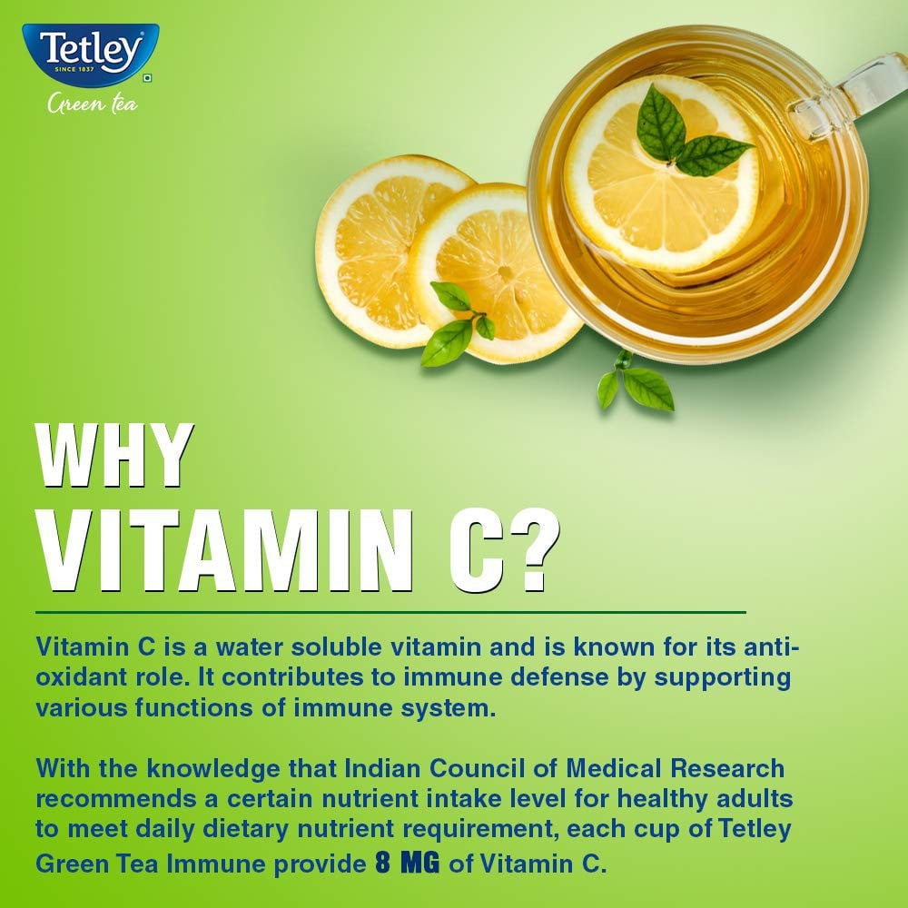 Tetley Ginger, Lemon & Mint Green Tea Bags (Immune with added Vitamin C) : 100 units
