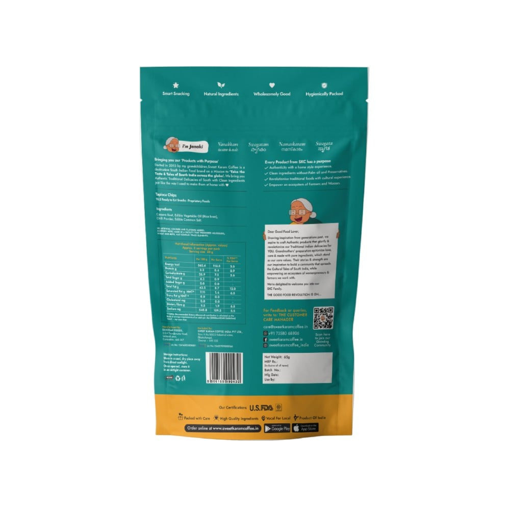 Sweet Karam Coffee Tapioca Chips - No Palm Oil - Pack of 3 : 3 x 65 g