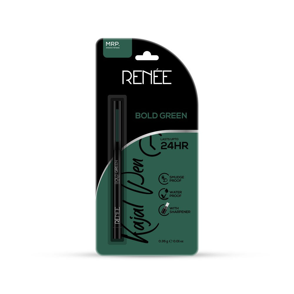 Renee Kajal Pen with Sharpener (Bold Green) - Pack of 2 : 2 x 0.35 g