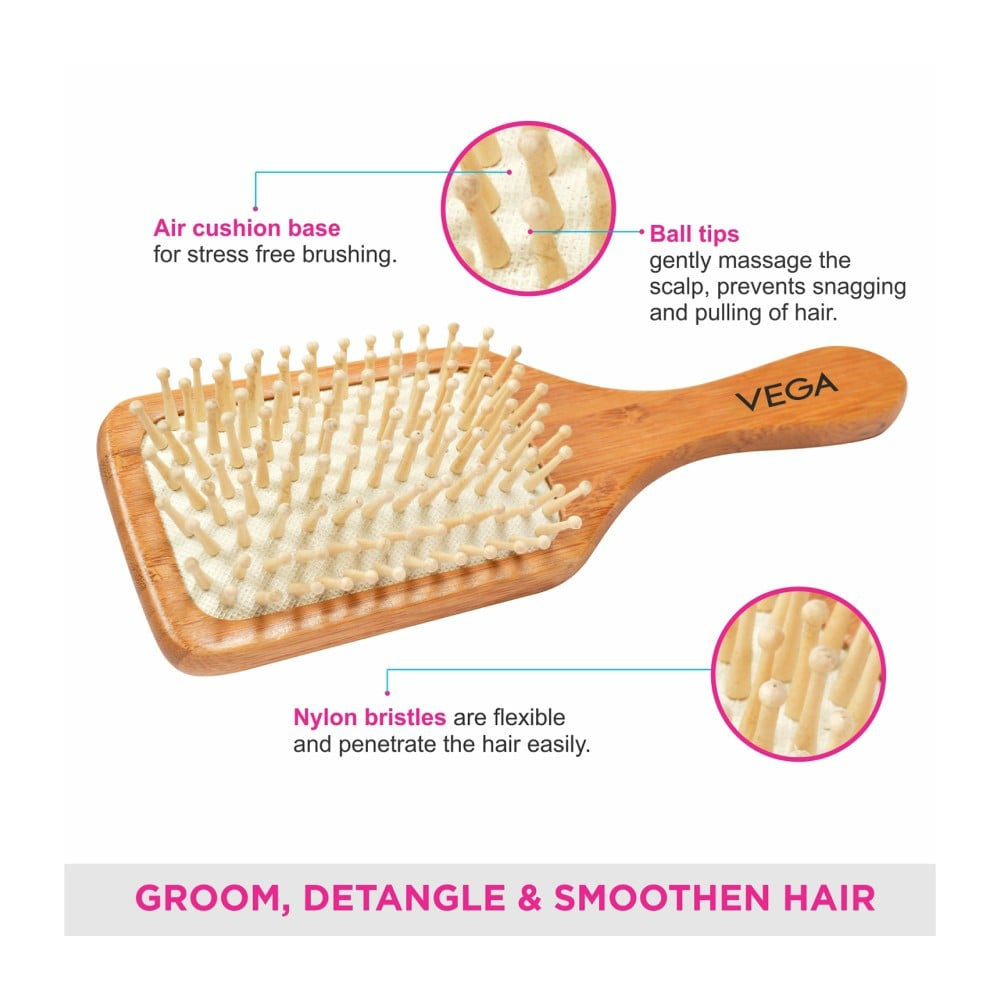 Vega Wooden Paddle Hair Brush (Brown) : 1 piece