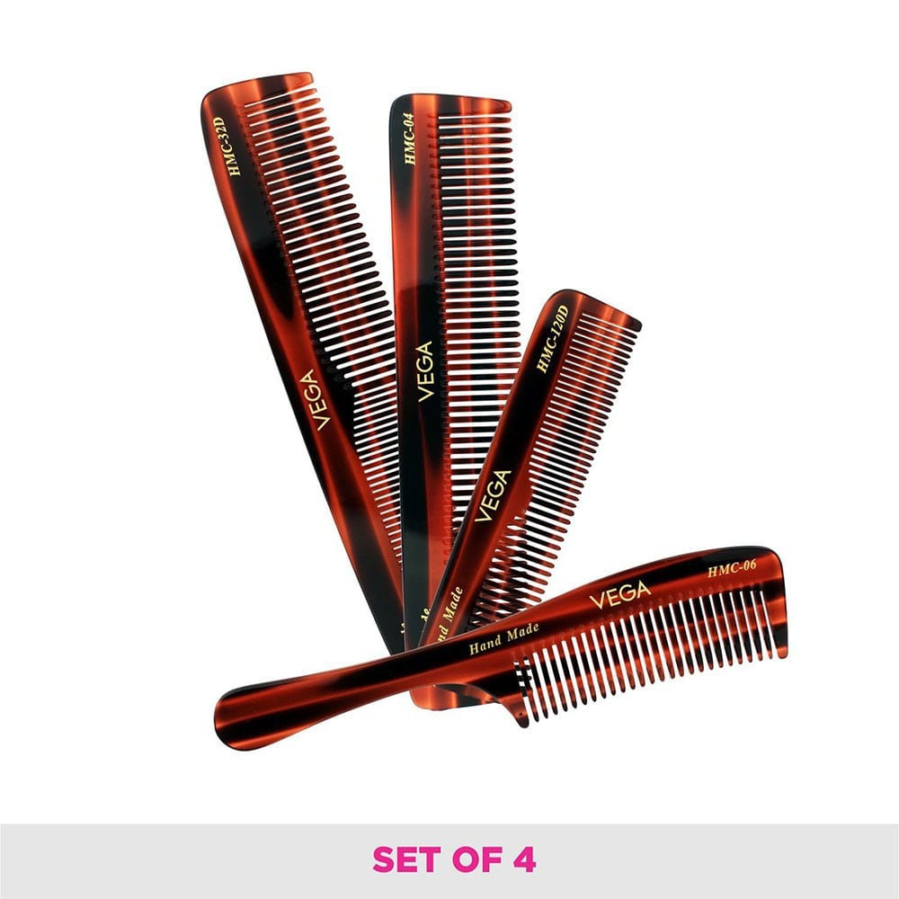 Vega Hand Made Hair Comb (Brown) : 1 pack (4 pieces)