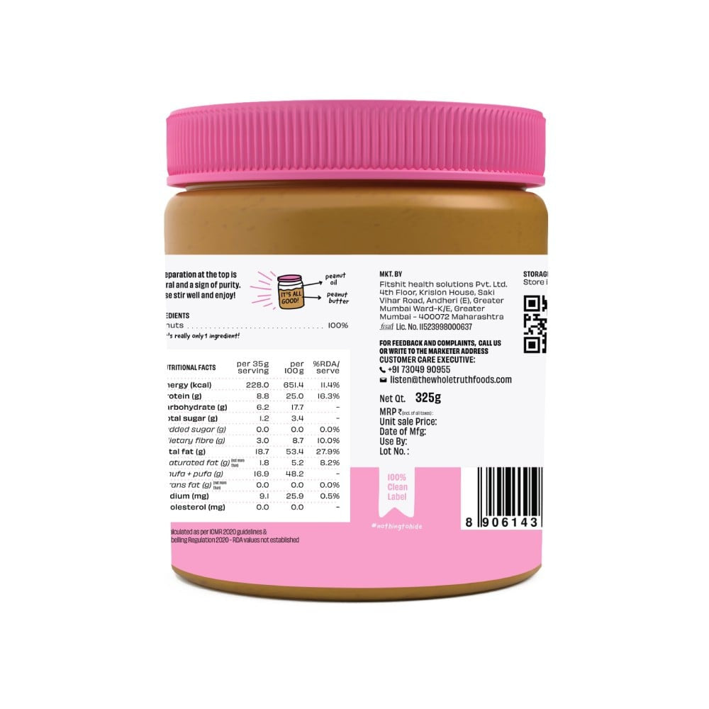 The Whole Truth Unsweetened & Crunchy Peanut Butter : 325 g