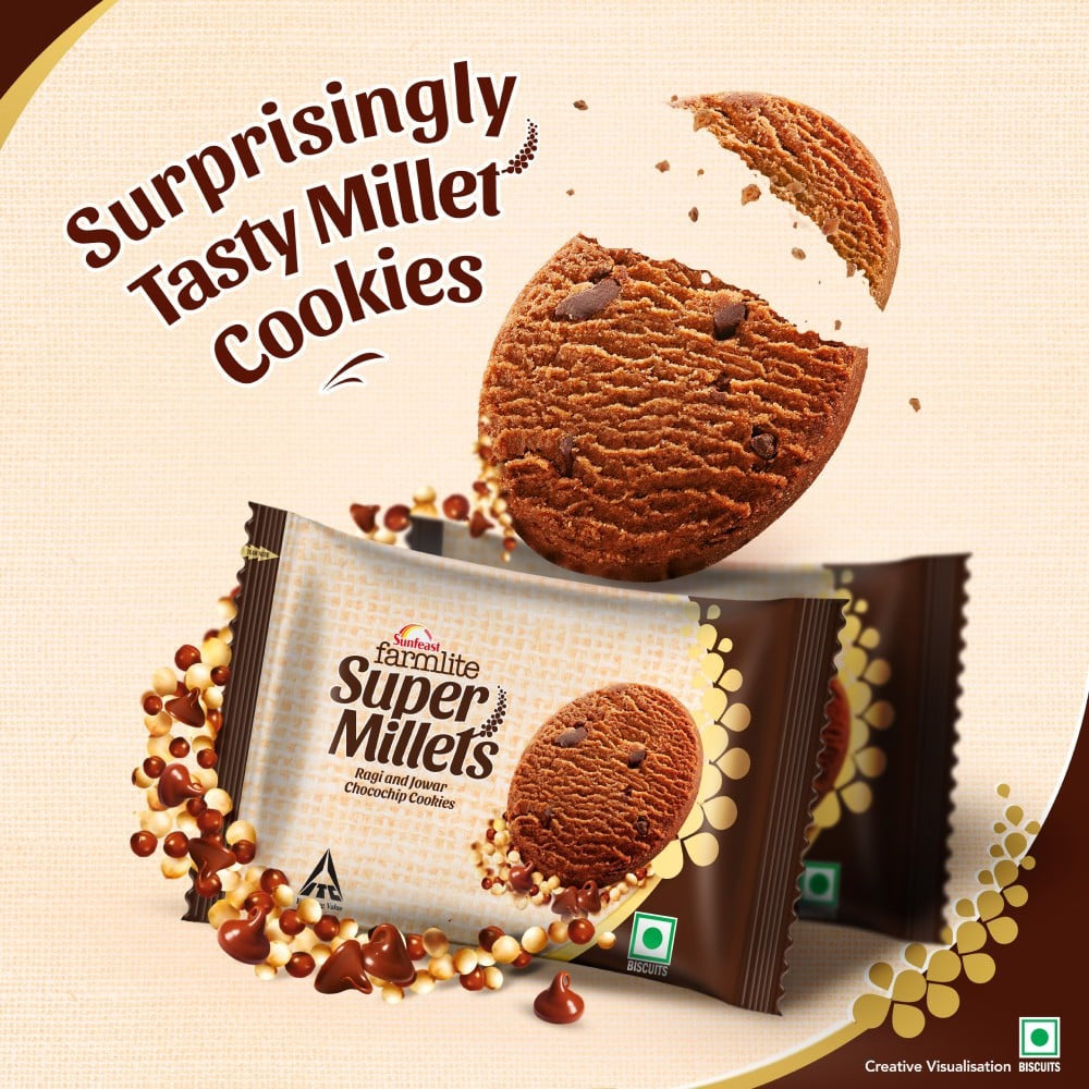 Sunfeast Farmlite Super Millets Ragi and Jowar Chocochip Cookies - Pack of 2 : 2 x 75 g
