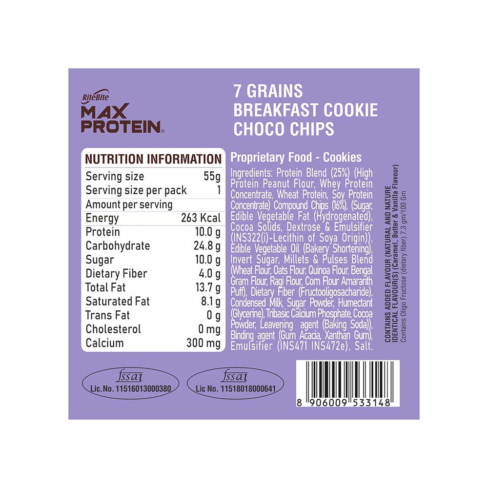 RiteBite Max Protein Choco Chips Cookies + Max Protein Peri Peri Chips Combo : 55 g + 60 g
