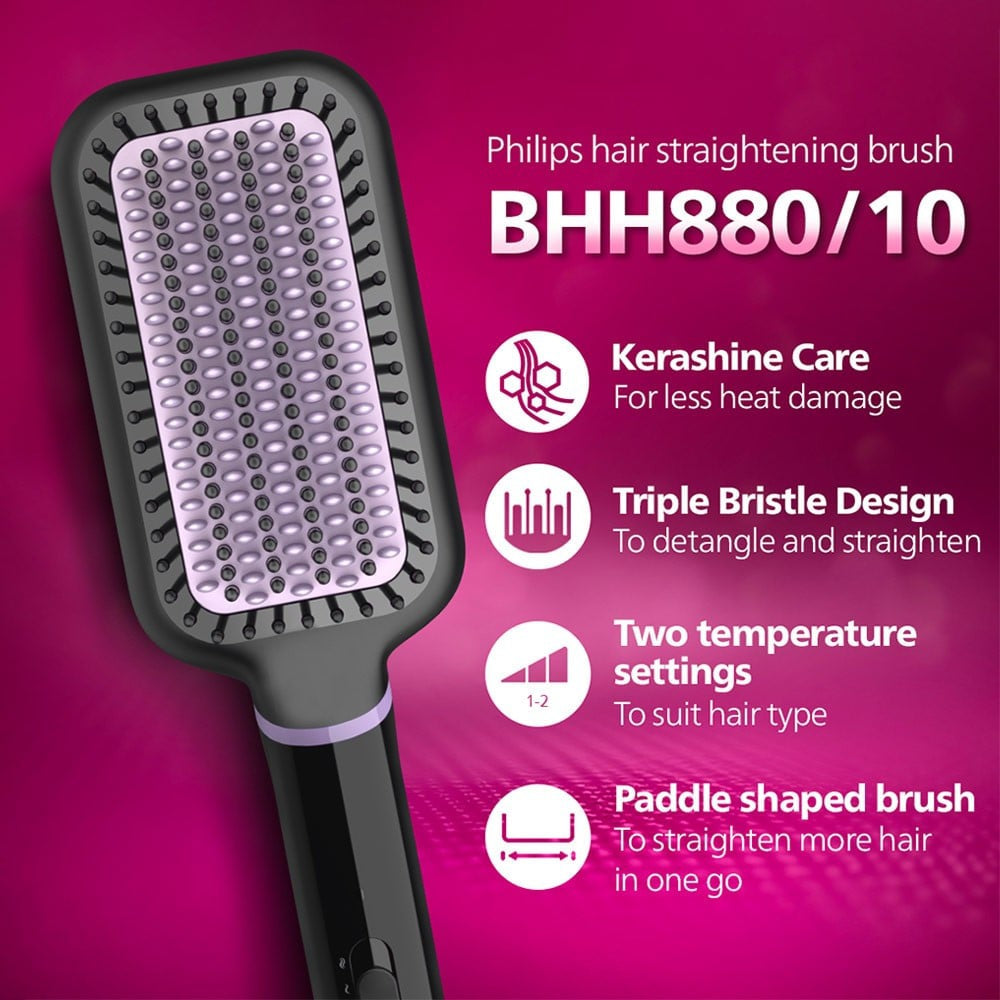 Philips BHH880/10 Hair Brush Straightener (With Keratin-Infused Bristles, Black) (Black, 50W) : 1 piece