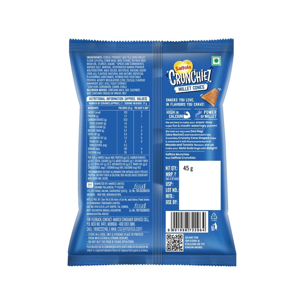 Saffola Crunchiez Ragi (Munchiez) Chips Masala : 70 g