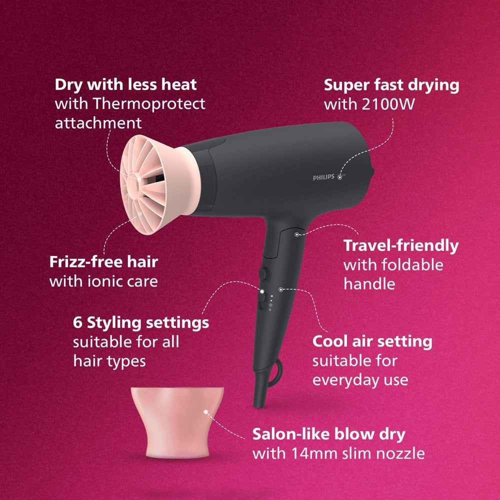 Philips BHD356/10 Thermoprotect Hair Dryer (Black, 2100W) : 1 unit