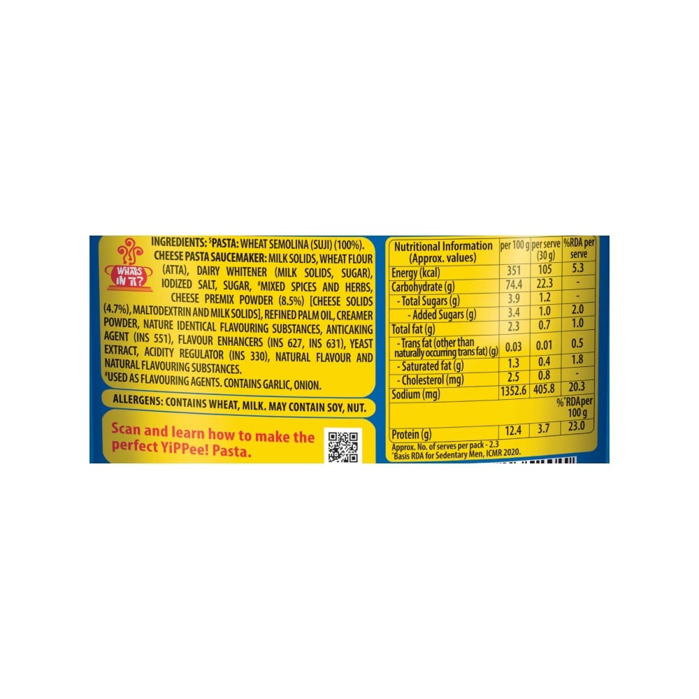 Yippee Instant Pasta Treat - Cheese : 65 g