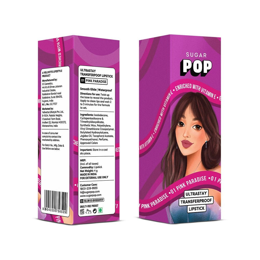 SUGAR POP Ultrastay Transferpoof Lipstick (01 Pink Paradise) : 4 g