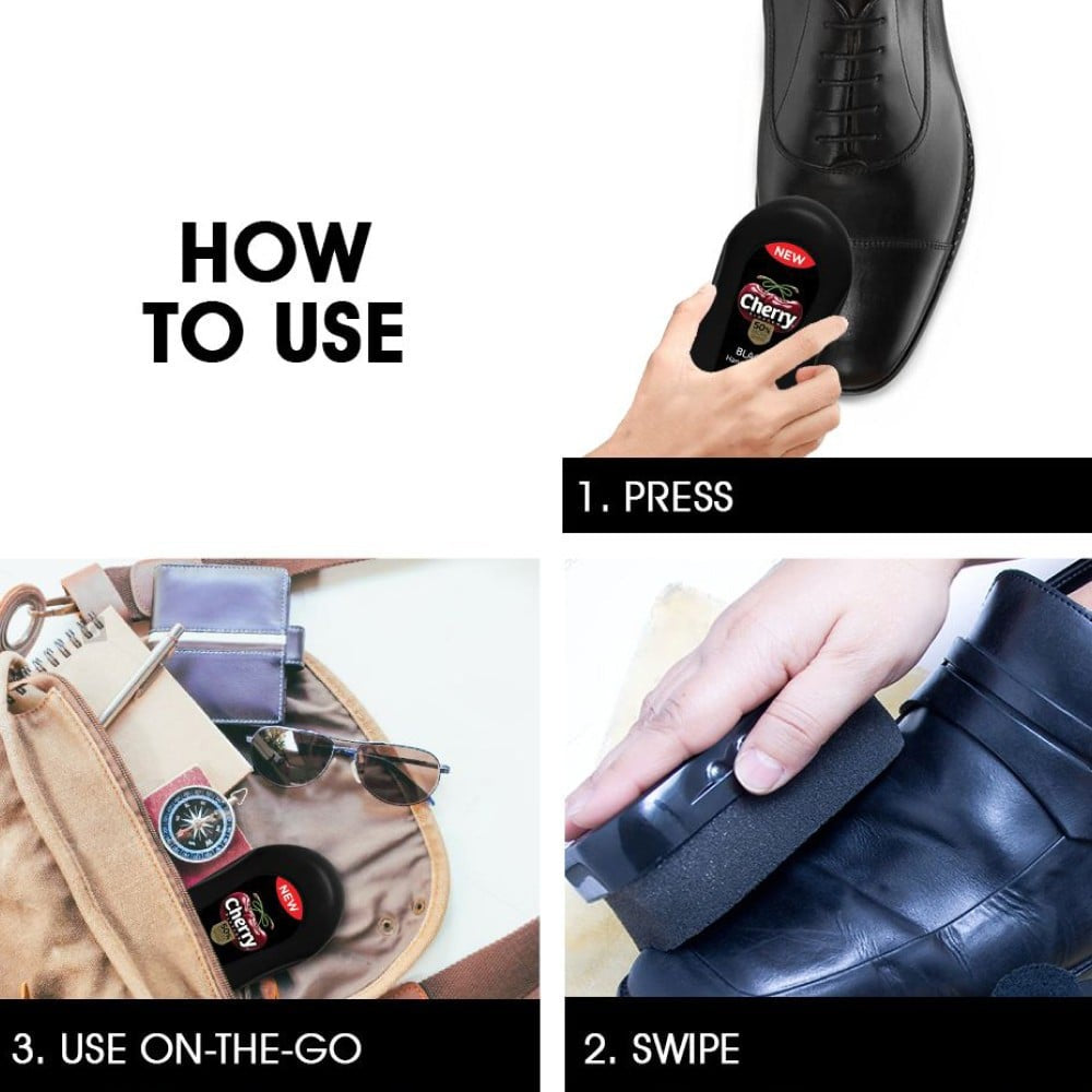 Cherry Blossom Black Liquid Shoe Polish + Black Handy Shoe Shiner + Black Wax Shoe Polish Combo : 75 ml + 1 unit + 40 g