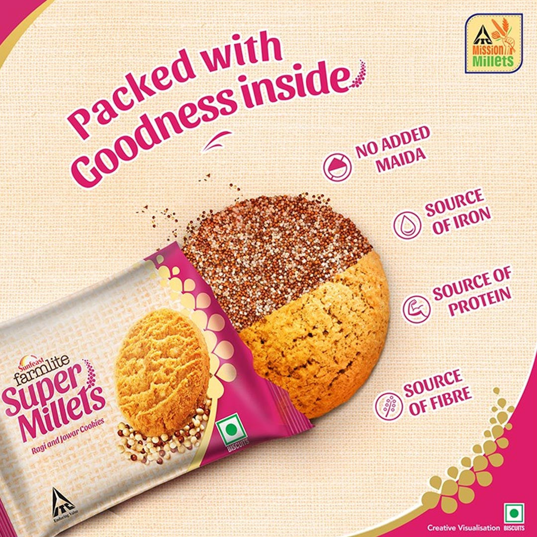 Sunfeast Farmlite Super Millets Ragi and Jowar Cookies : 75 g