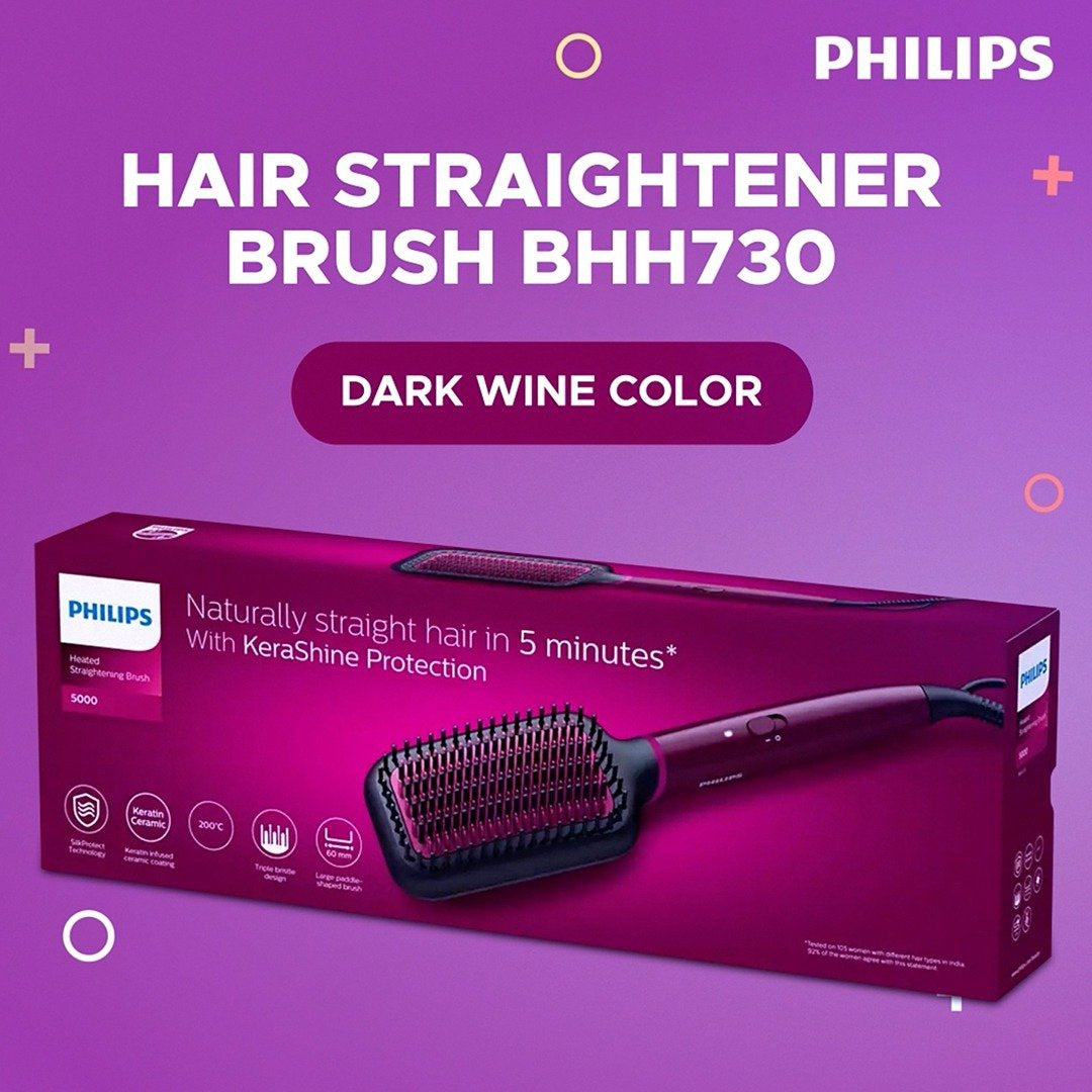 Philips BHH730/00 Heated Hair Straightener Brush (Black & Pink) : 1 unit