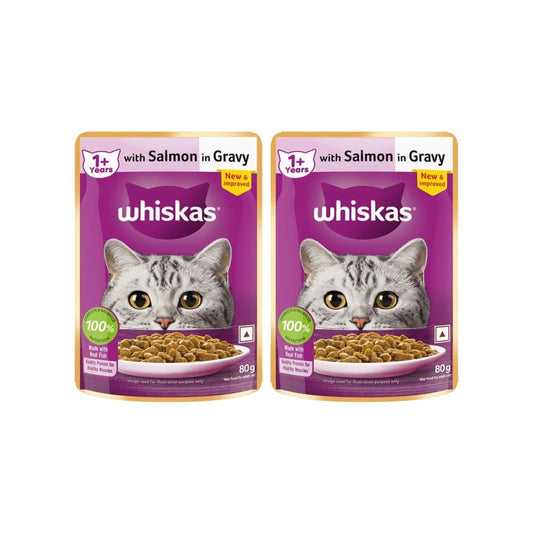 Whiskas Adult Wet Cat Food -Salmon in Gravy (1+ Years) - Pack of 2 : 2 x 80 g