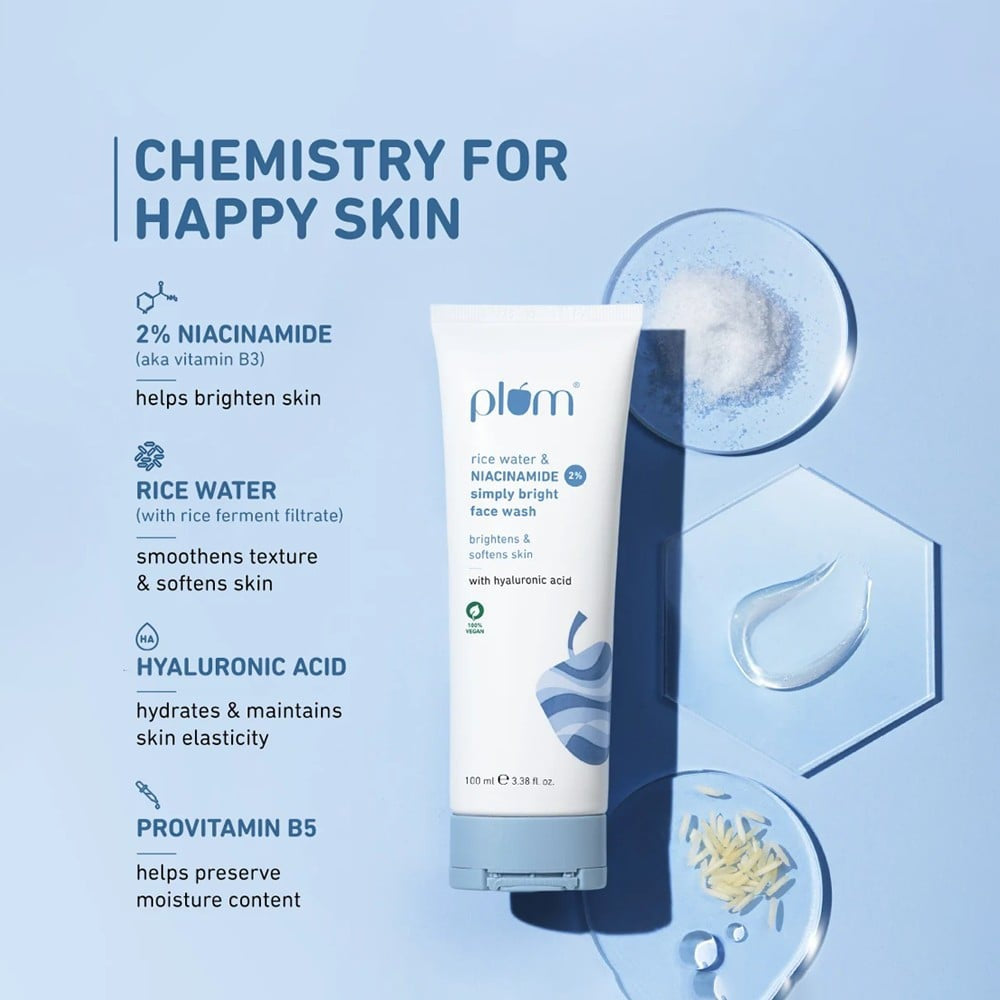 Plum Simply Bright Face Wash with 2% Niacinamide & Rice Water : 100 ml