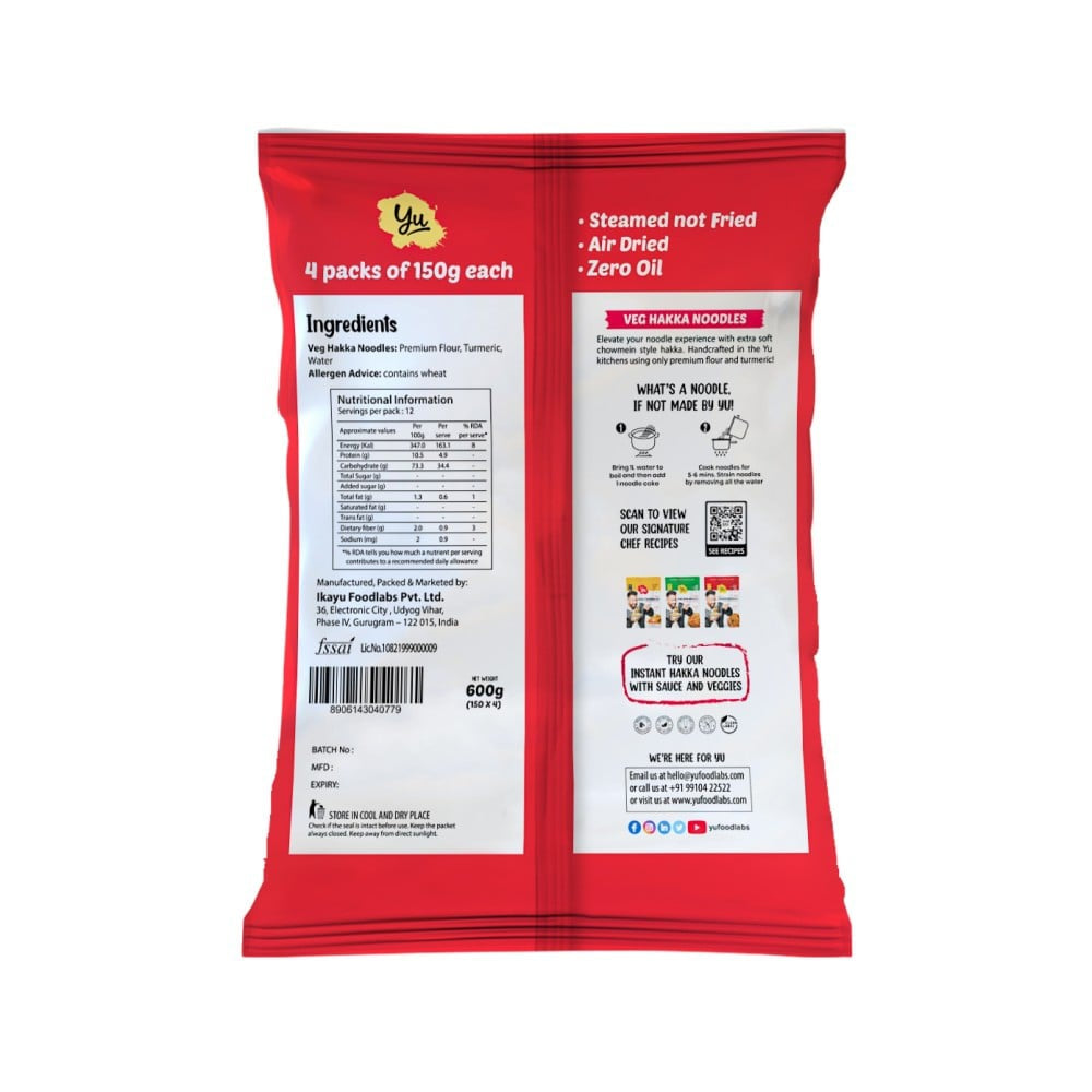 Yu Veg Hakka Noodles - Chowmein Style : 600 g