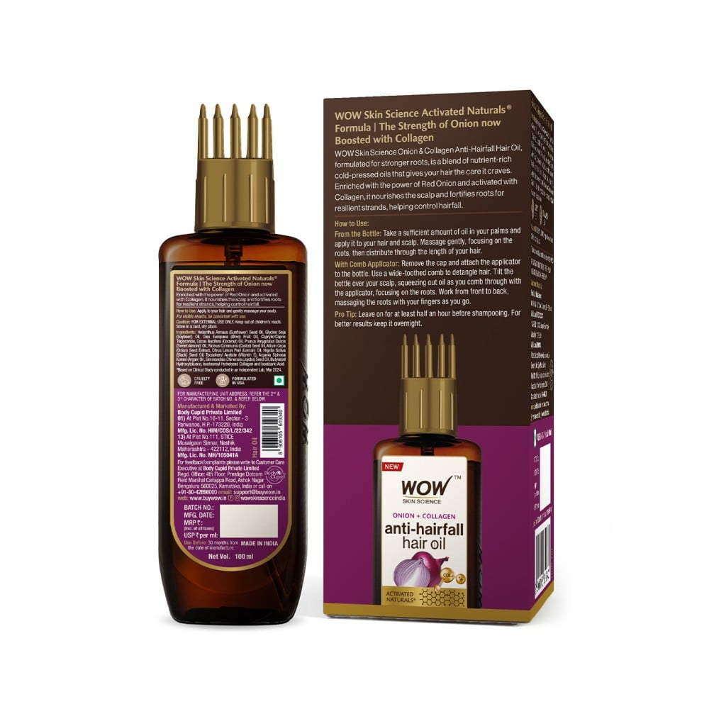 Wow Skin Science Onion Black Seed Onion Hair Oil with Comb : 100 ml