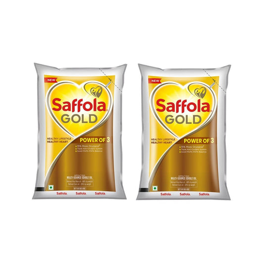 Saffola Gold Power of 3 Refined Blended Cooking Oil - Pack of 2 : 2 x 1 ltr