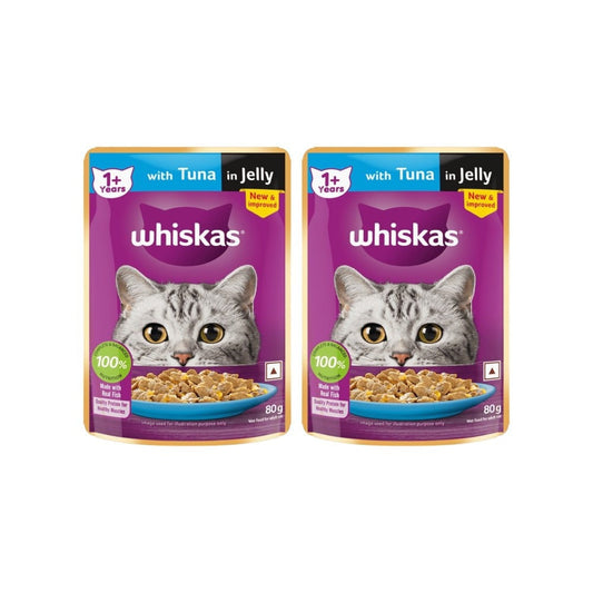 Whiskas Adult Wet Cat Food -Tuna in Jelly (1+ Years) - Pack of 2 : 2 x 80 g
