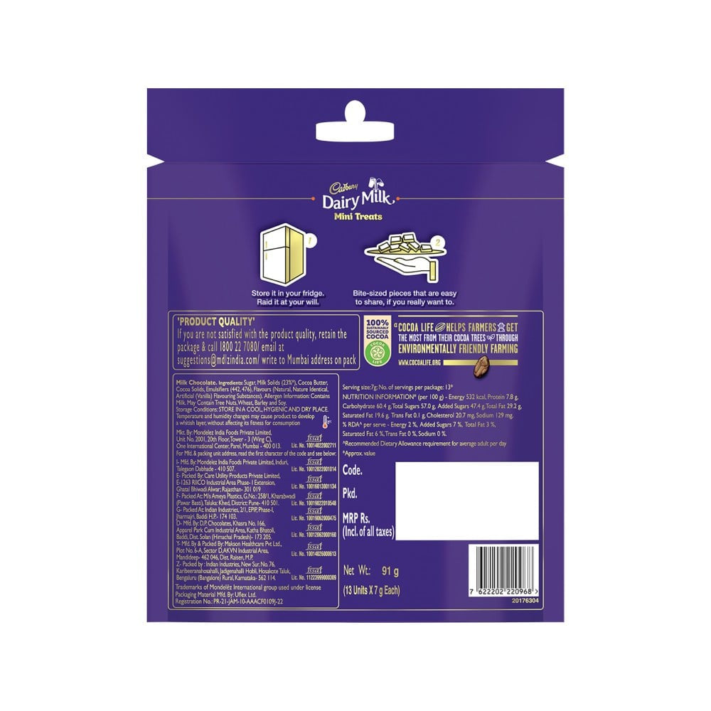Cadbury Dairy Milk Minis Home Treats Milk Chocolate Pack : 91 g