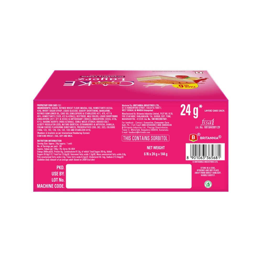 Britannia Layerz Strawberry Cheese Layered Cake : 144 g (6 x 24 g)