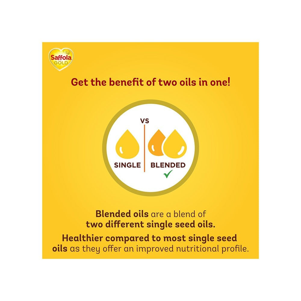 Saffola Gold Power of 3 Refined Blended Cooking Oil - Pack of 2 : 2 x 1 ltr