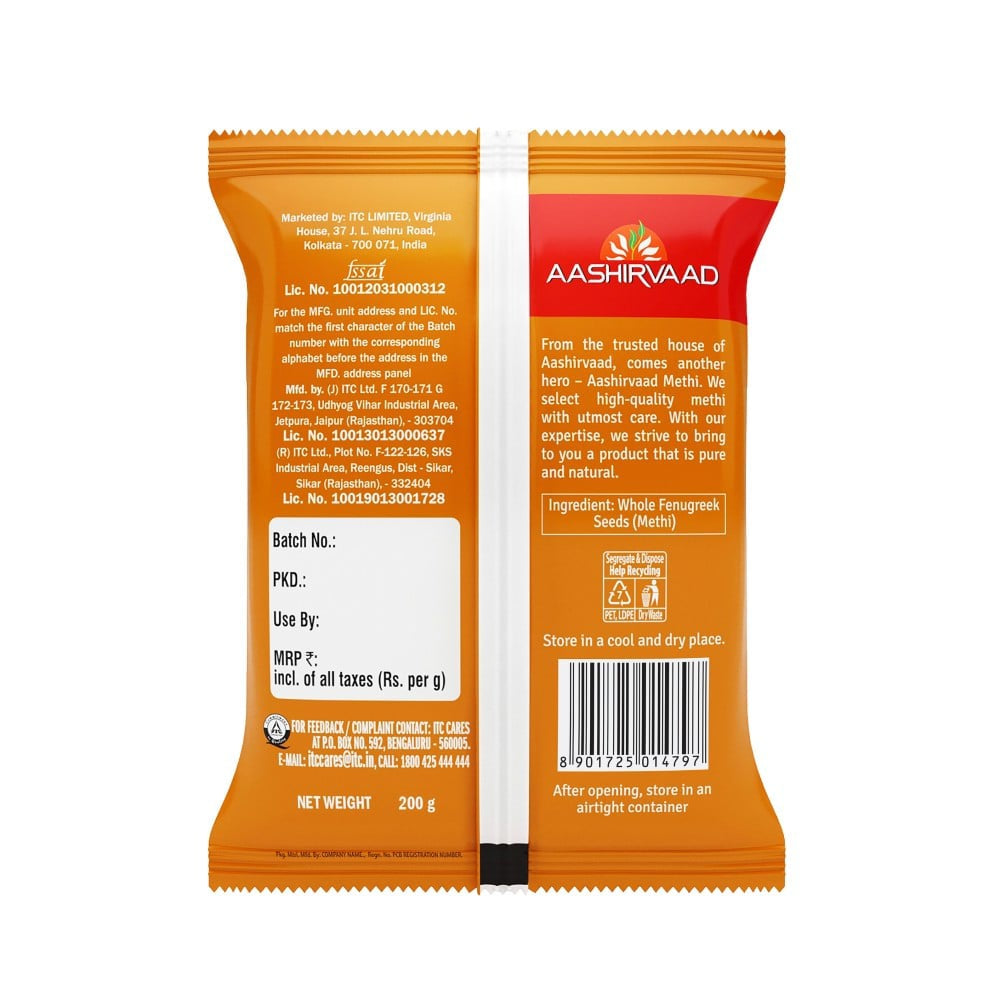 Aashirvaad Pure Whole Methi Seeds : 200 g