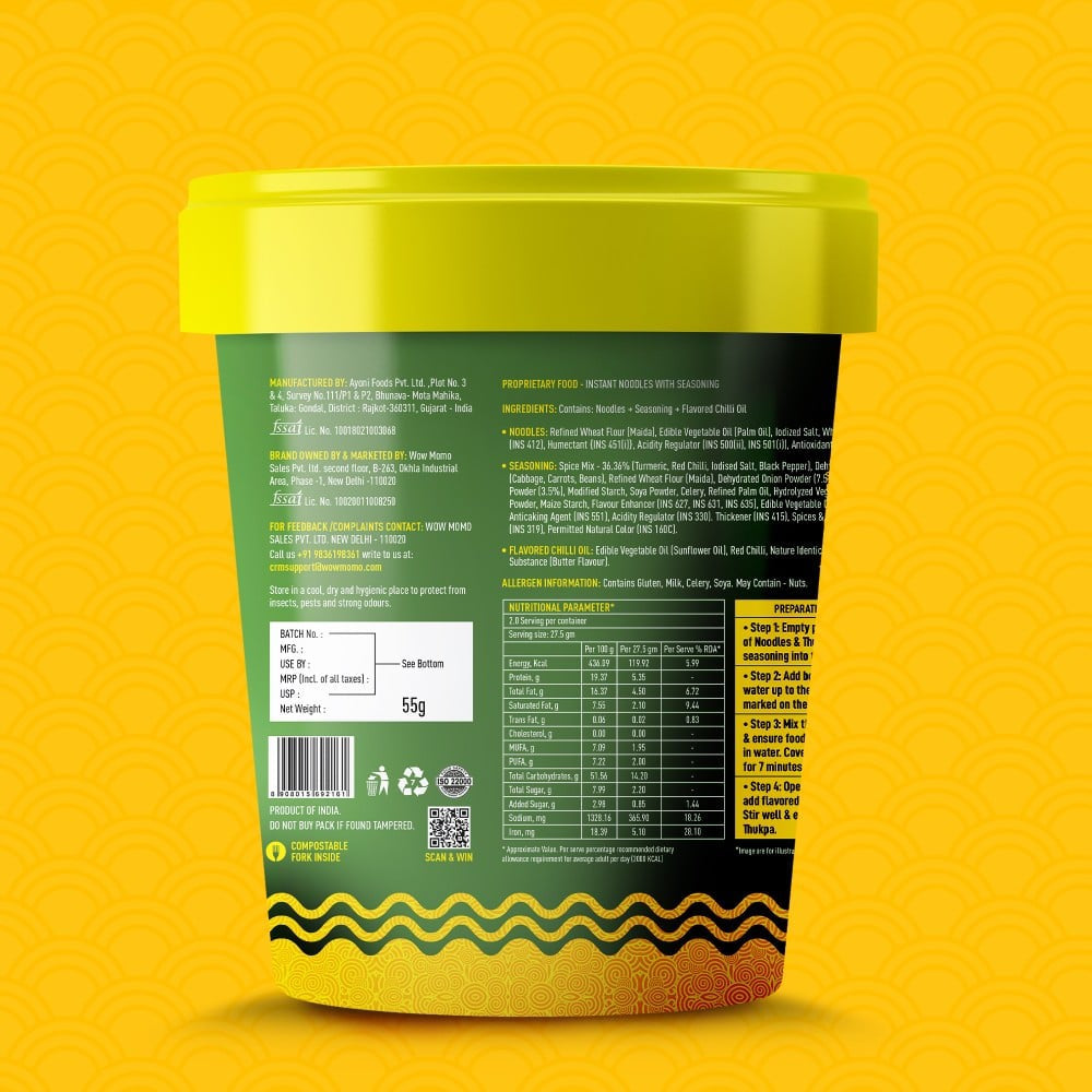 Wow! Thukpa Veg Cup Noodles - Pack of 2 : 2 x 55 g
