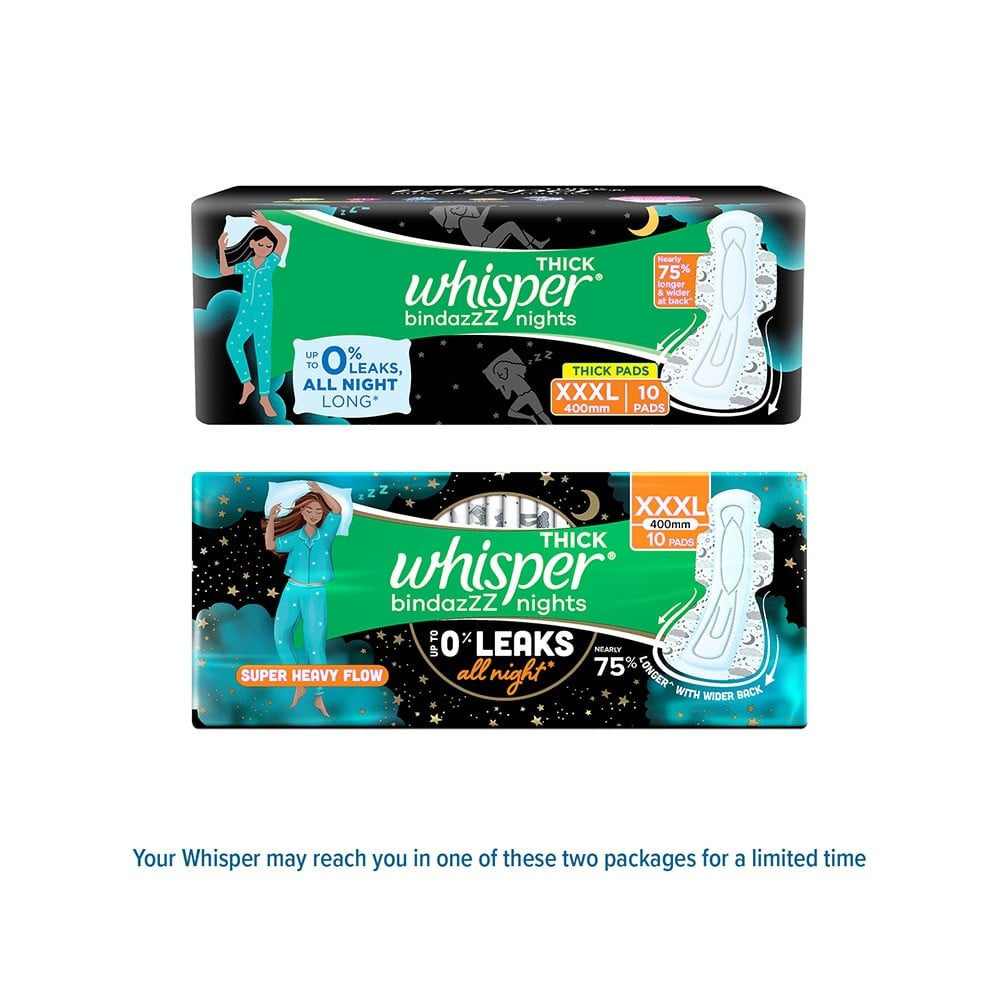 Whisper Bindazzz Nights Sanitary Pads : 10 pieces