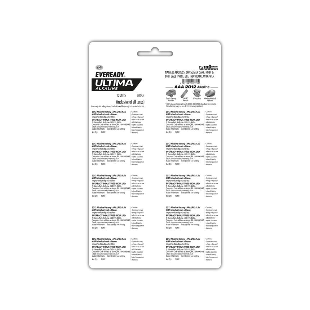 Eveready Ultima AAA Alkaline Battery : 10 units